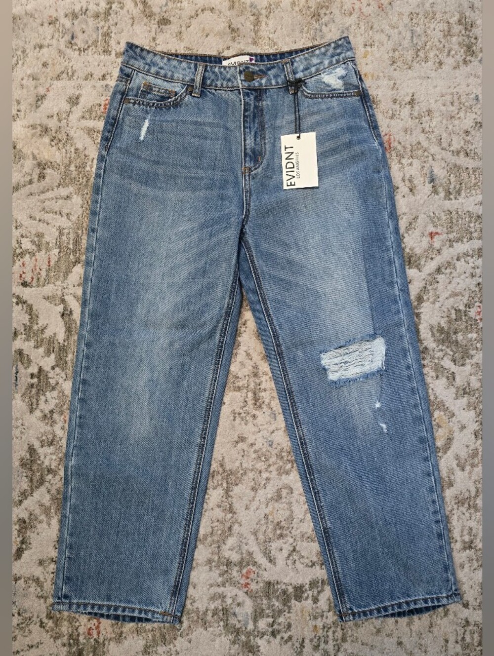 EVIDNT Los Angeles Malibu  Blue Denim Cropped Flair Raw Cut Hem Jeans Sz 26 NWT